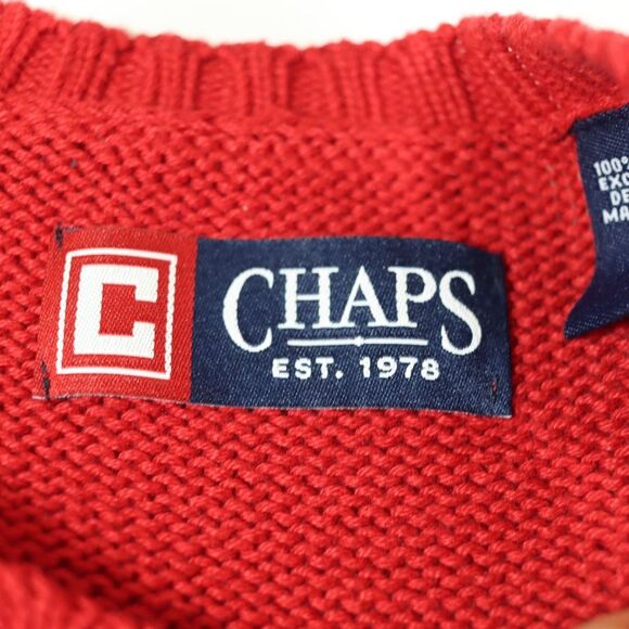 Chaps Red Knit Pullover Crest Sweater Medium - Picture 13 of 13